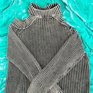 Black washed Free People knit Sweater with cut out back and shoulders